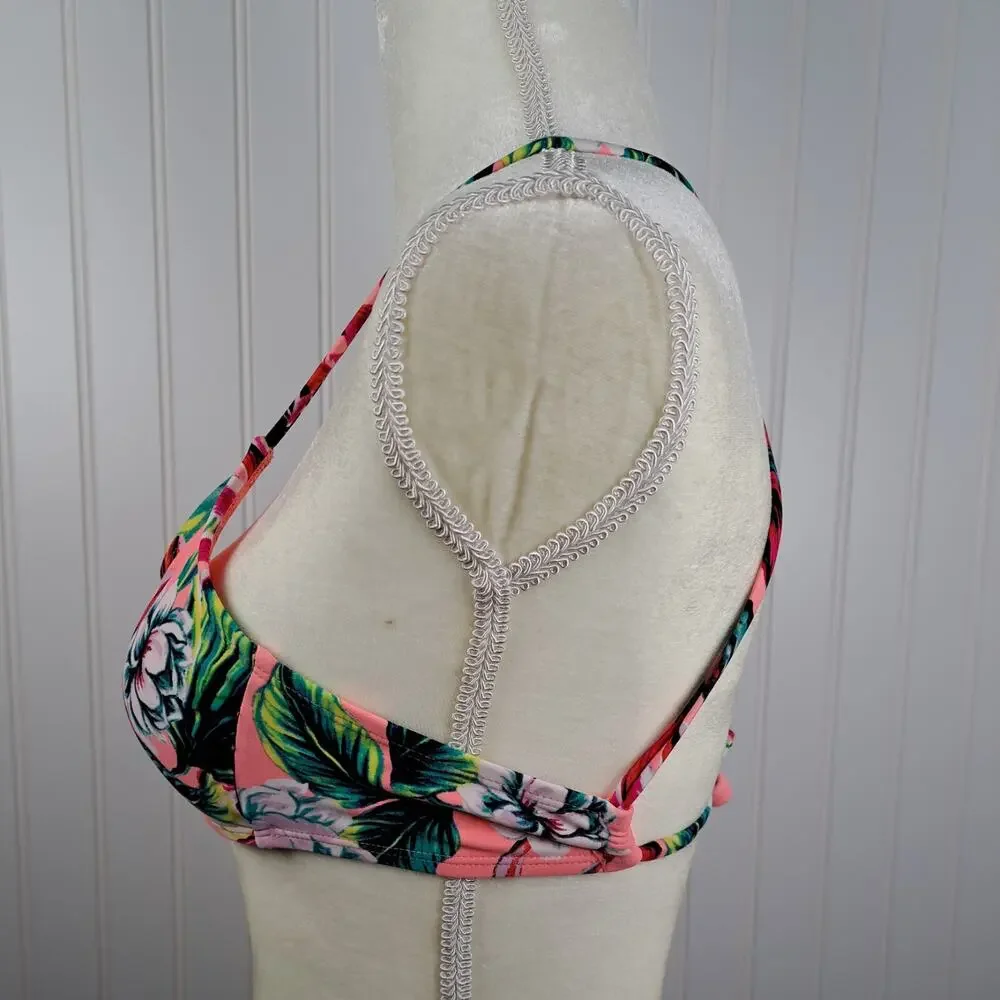 Xhilaration Bikini Swim Top Womens S Coral Orange Tropical Floral Removable Pads